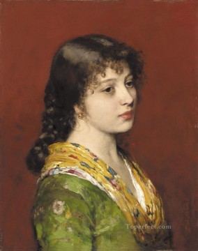 Eugene de Blaas Painting - von The Yellow Shawl lady Eugene de Blaas